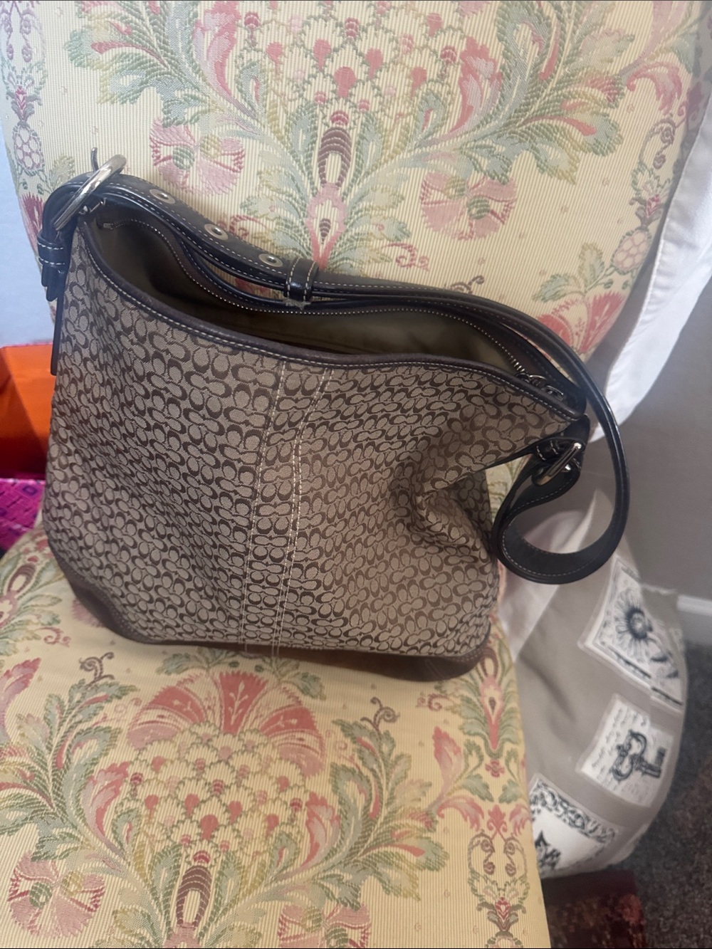 Vintage Coach Signature Pattern Brown Shoulder Bag